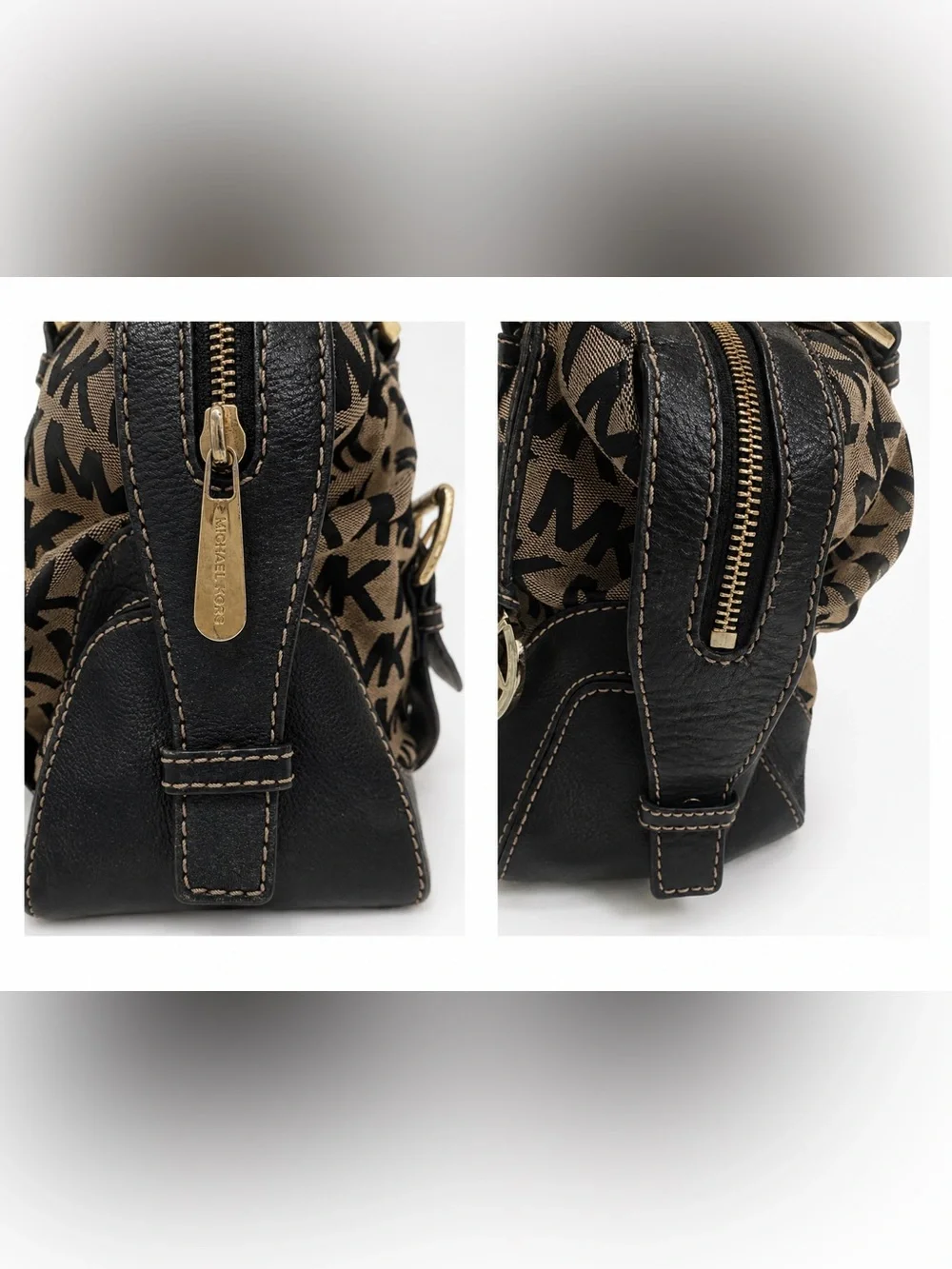 Michael Kors Grayson Signature Logo Jacquard Satchel 🖤 Leather Gold Hardware